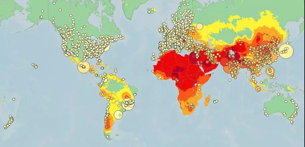 最近,世界联合国卫生组织就发布了2018年全球空气水质量报告,一张地图