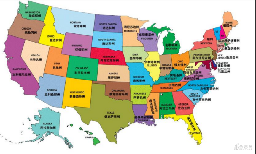 首先是美国的全国各大洲区域性地图