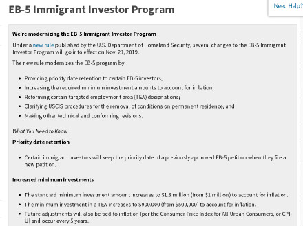 美国EB-5涨价法案落地,50万美元投资移民只剩