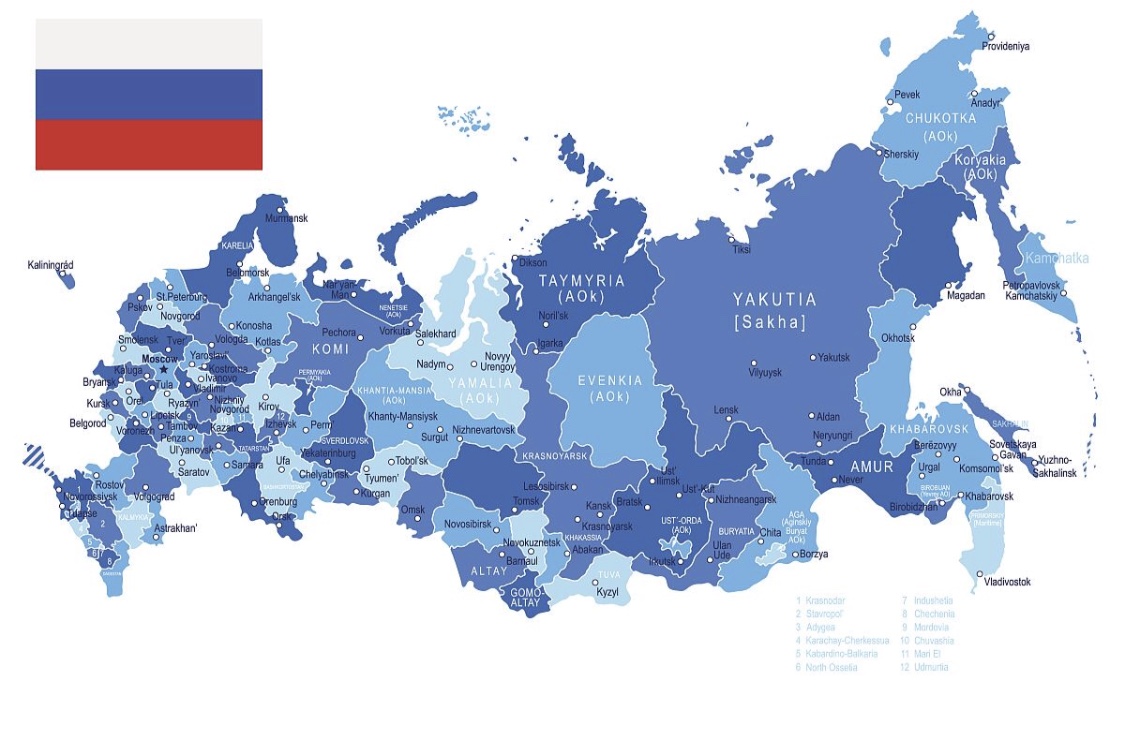 中部俄罗斯的主要资源地区,有新西伯利亚,托木斯克,秋明等城市